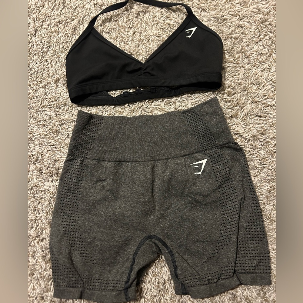 Gymshark minimal sports bra and Gymshark shorts